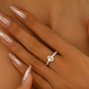 3/$35 14K Gold Plated Oval Cut Diamond Fashion Ring Cubic Zirconia Pave Band